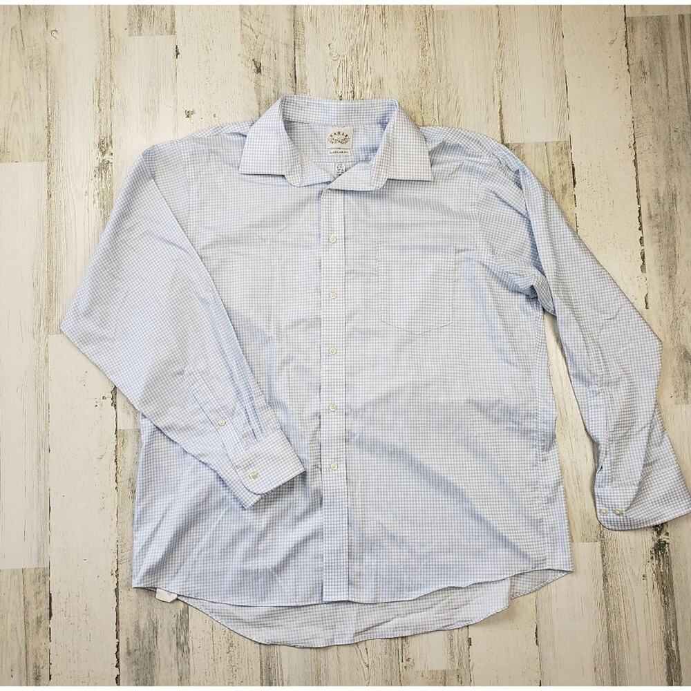 EAGLE Men’s Blue White Windowpane Plaid Button Down Shirt Size 17.5 34/35